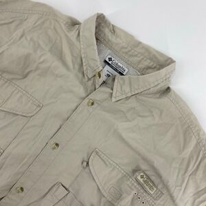 Columbia PFG Fishing Shirt Men 4XT Tan Short Sleeve Vented Utility Hiking Safari
